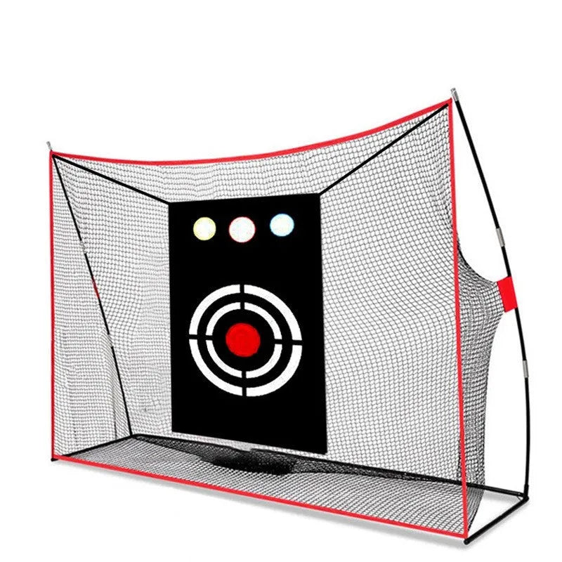 Golf wedge training net set with cross net, straw mat, practice balls and setup accessories