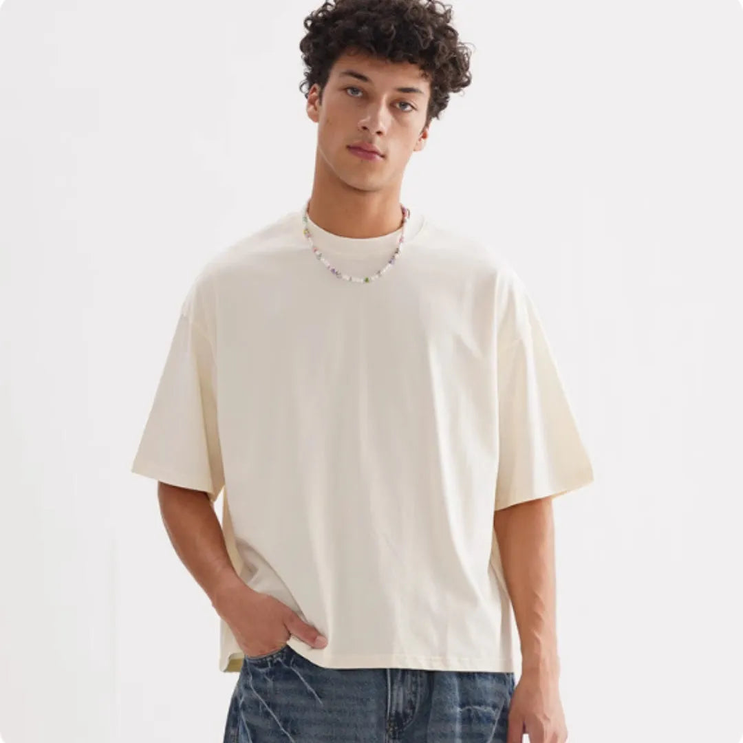 Pure cotton loose fit t-shirt in apricot colour with short sleeves