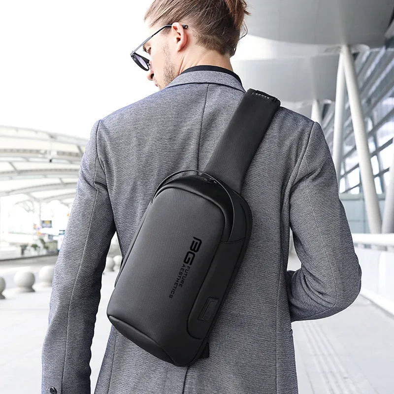 Men's Oxford cloth USB shoulder bag in business style with charging port