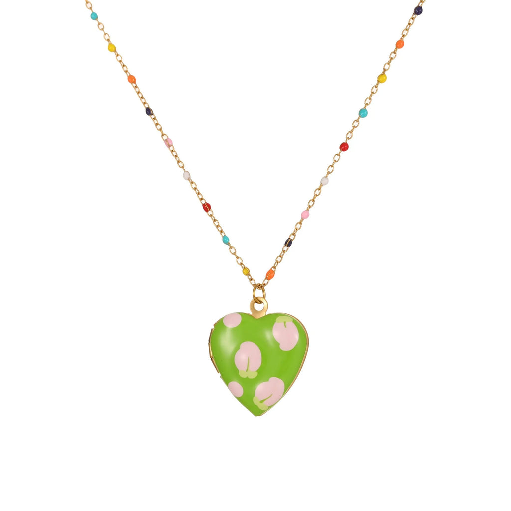 Women's stainless steel necklace with fruit pendant designs in gold plating on adjustable chain