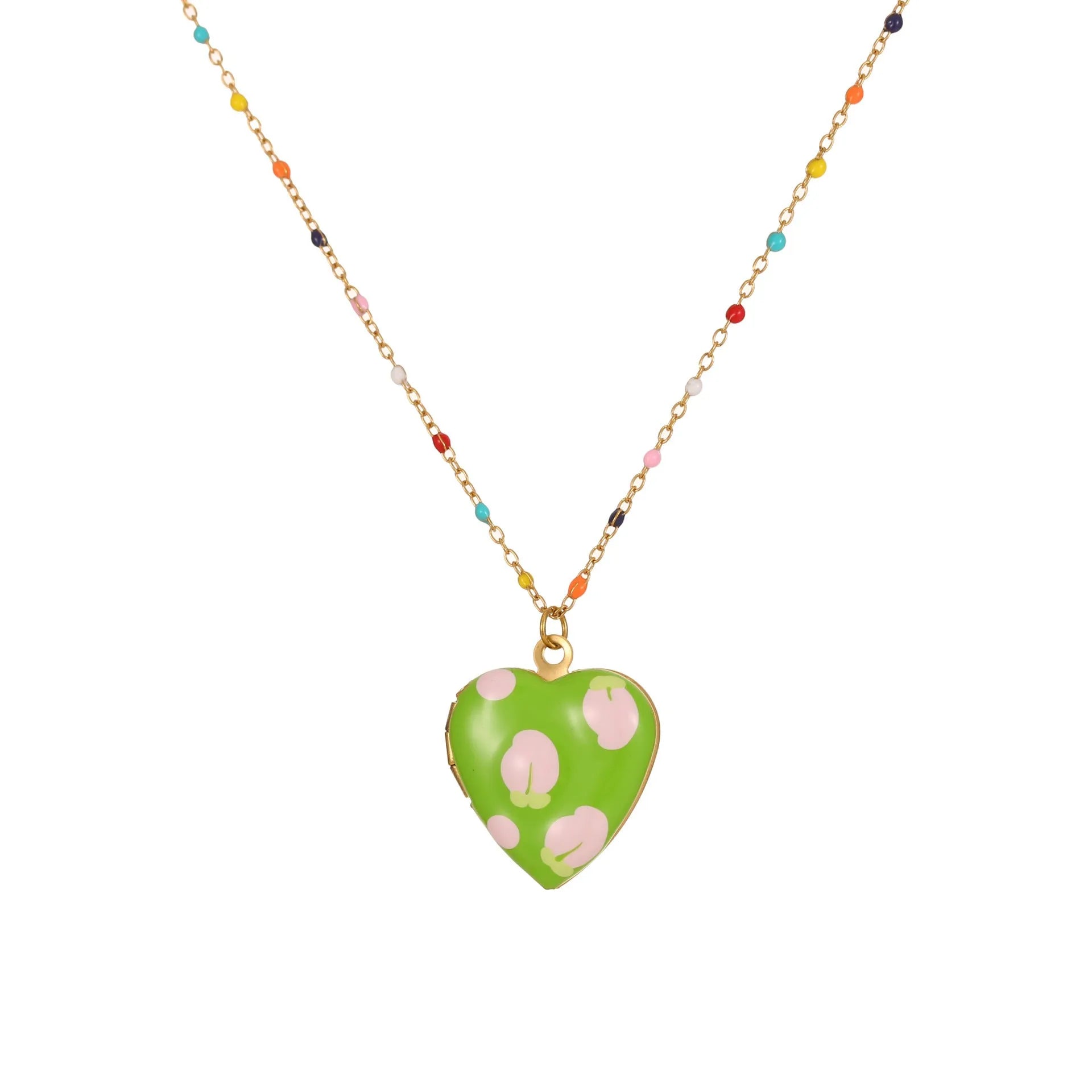 Women's stainless steel necklace with fruit pendant designs in gold plating on adjustable chain