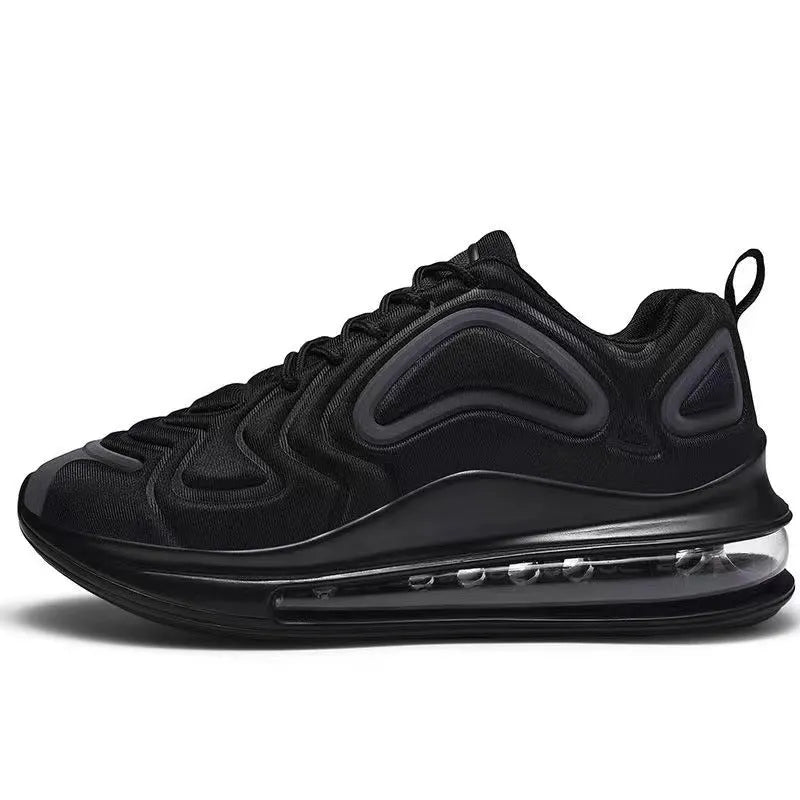 Men's black casual sneakers with air cushion technology and thick sole design