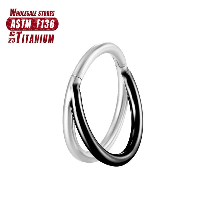 Titanium alloy fork nose ring for piercings, shown in silver colour on a black background.