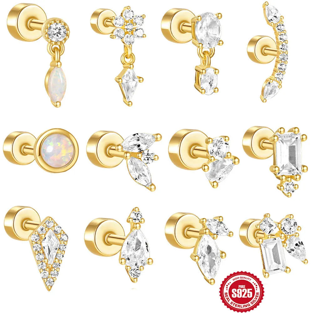 S925 sterling silver flat column threaded ear bone studs with butterfly clasp in a gold electroplated finish.