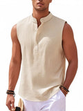 Men's stand collar sleeveless vest in striped jacquard weave, shown in front view, available in 9 colours