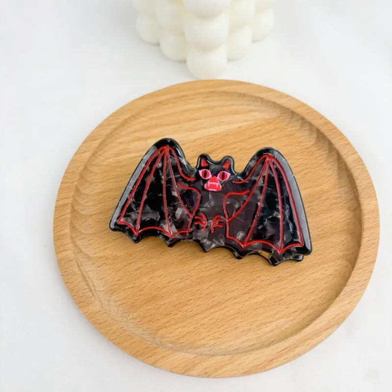 Halloween hair clip with shark and bat design in acetic acid material with four style options