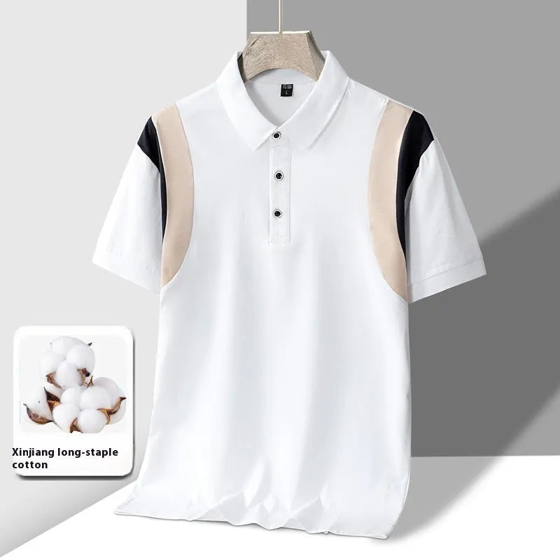 Men's striped cotton T-shirt with short sleeves in Korean style loose fit