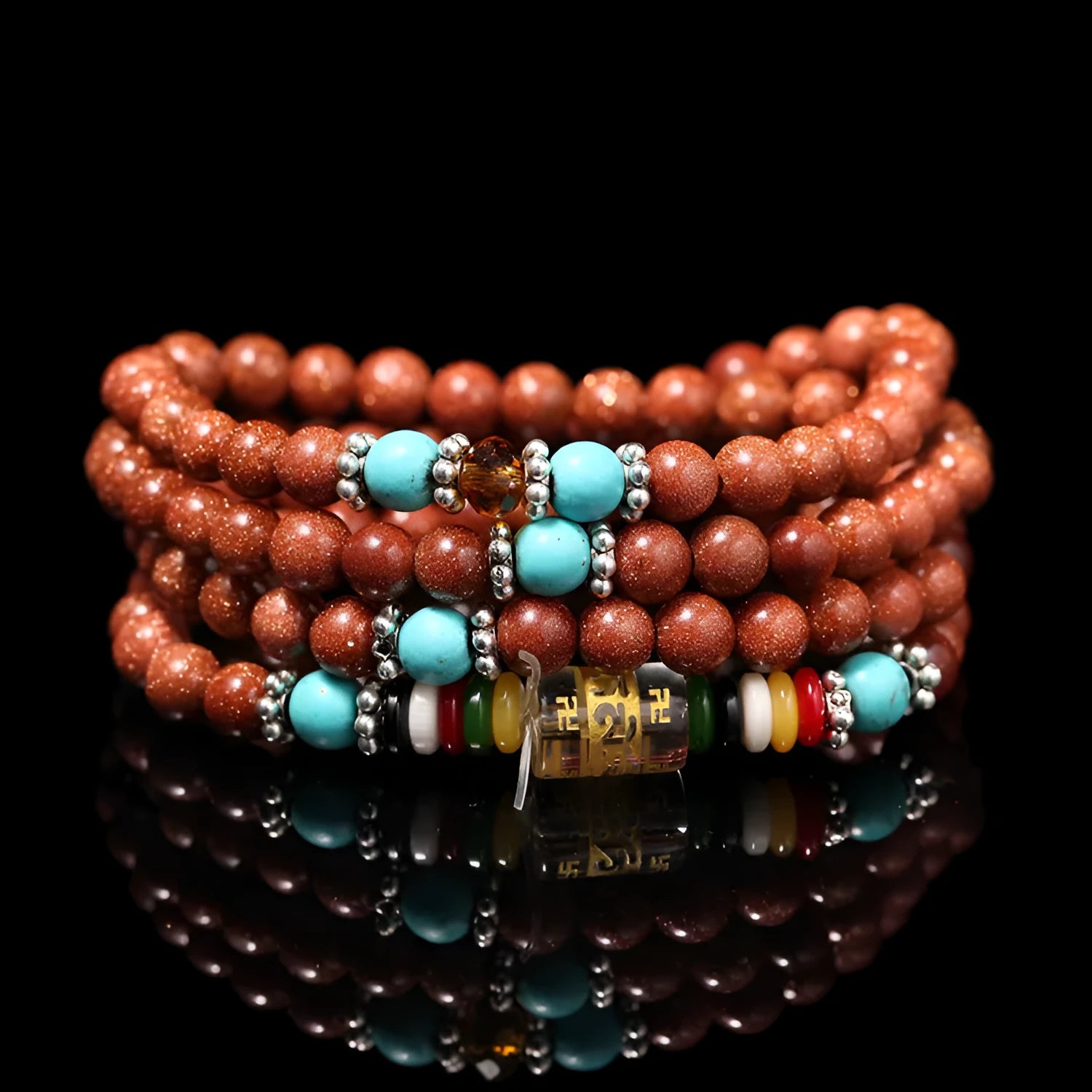 Golden Star Stone bracelet with fu charm and 108 nugget sand pieces