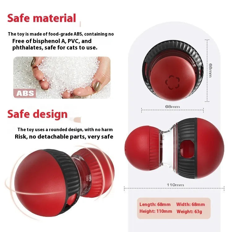 Rotating plastic cat toy with food dropping ball and sound effects for interactive pet play