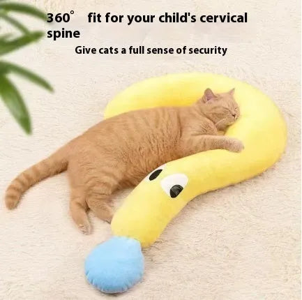 U-shaped cat neck protection pillow in moon and question mark styles with blue, white, and yellow colour options