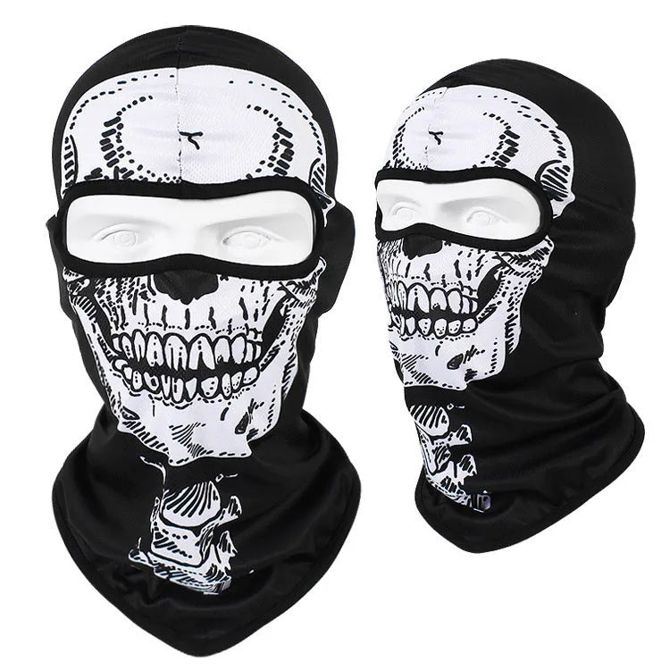 Bakool silk motorcycle skull mask in a skeleton design, sized 36cm by 29cm