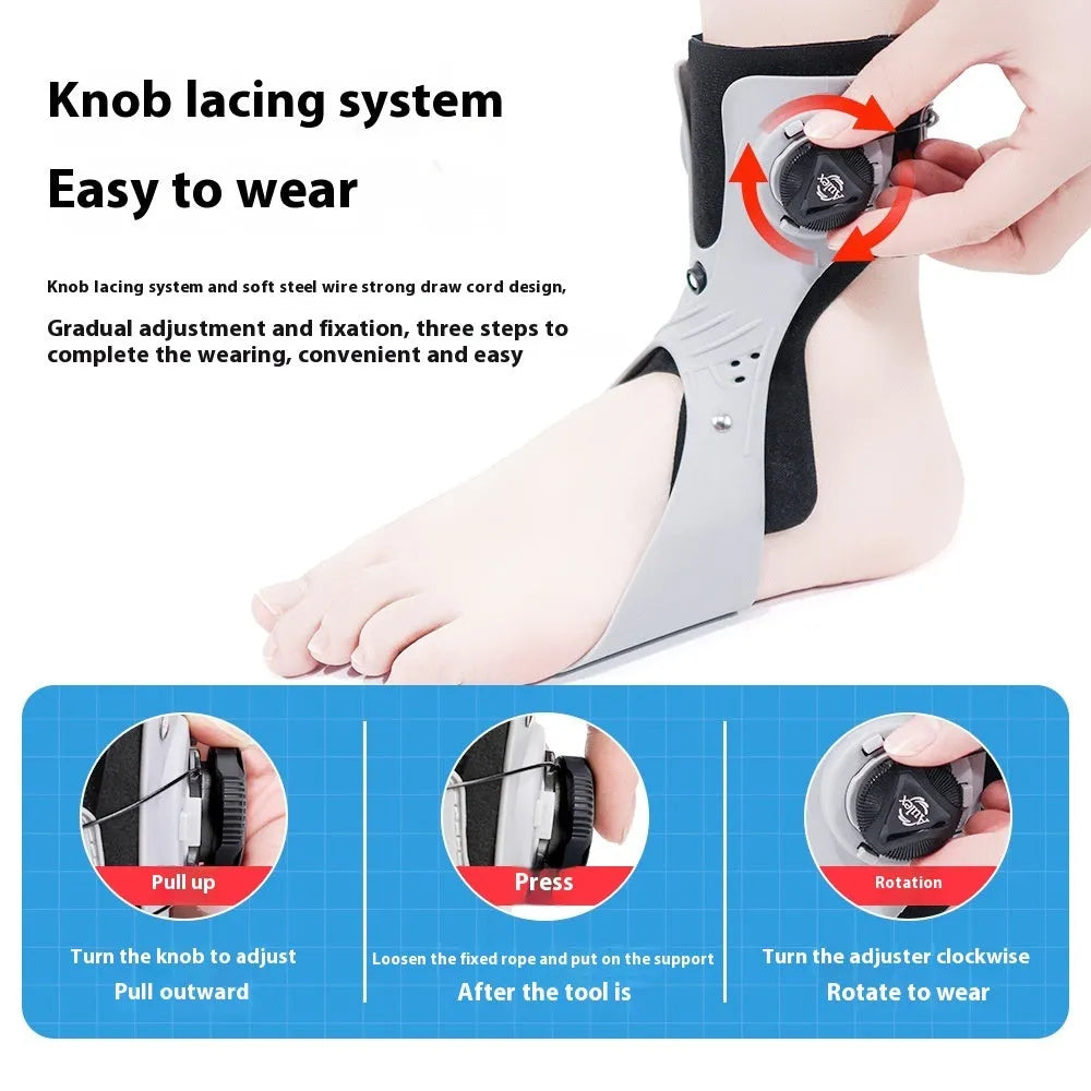Grey ankle fixation brace with airbag button support system showing ankle protection design