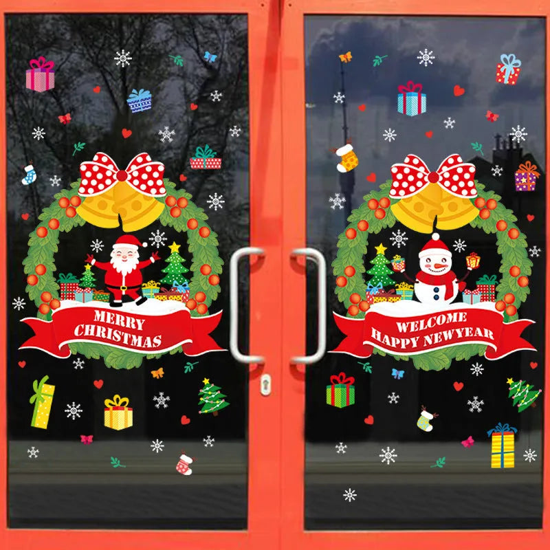 Colourful cartoon Christmas static wall sticker with 60x45cm dimensions for window decoration