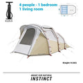 Inflatable camping tent for 4 people with hand pump, double-sheet design, polyethylene base, and shading rainfly