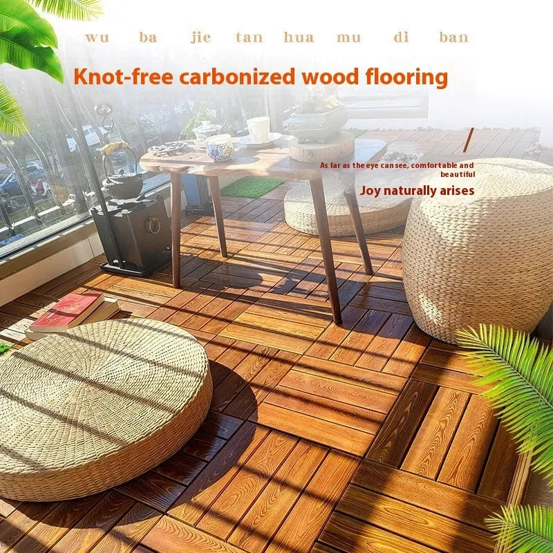 Square camphor pine flooring tile with wood grain, shown in 30x30 cm size.