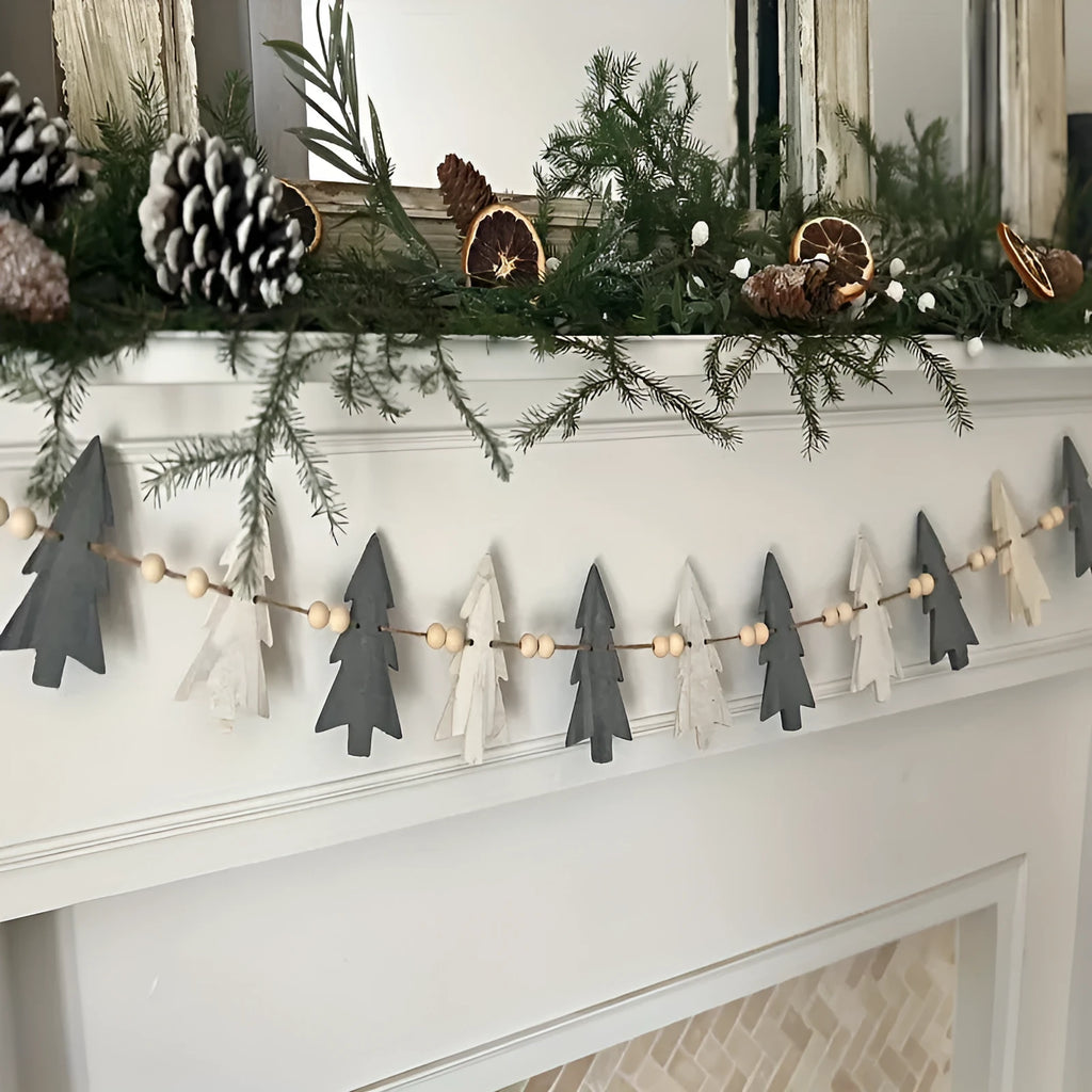 12 wooden Christmas wreath ornaments in natural colour, European style, 11x4.6x0.3cm