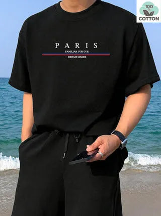 Men's heavyweight pure cotton short-sleeve T-shirt with a letter print in a loose, casual fit.