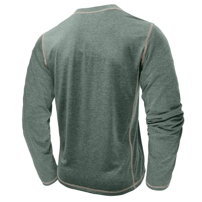 Men's cotton blend Henley shirt with four-button top, slim fit, available in blue, sizes S to 3XL