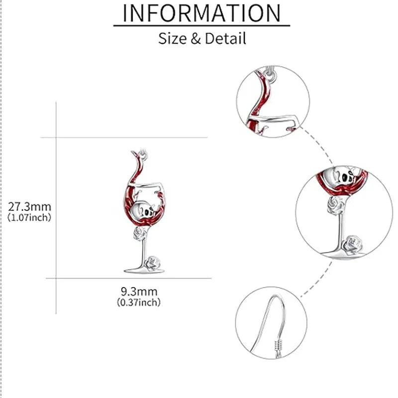 Halloween skull wine glass drop earrings with electroplated metallic finish