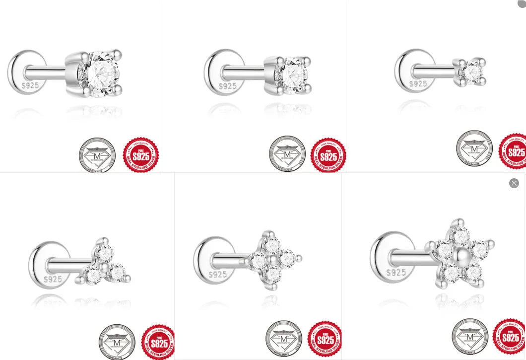 S925 sterling silver petal diamond stud earrings in platinum colour geometric debris style