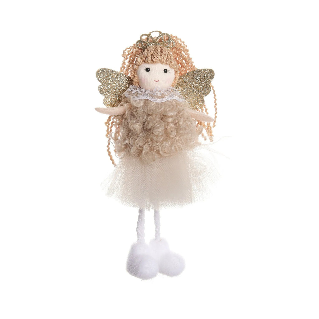 Cartoon Christmas angel fabric pendant attached to a white elastic hair band for a high ponytail.