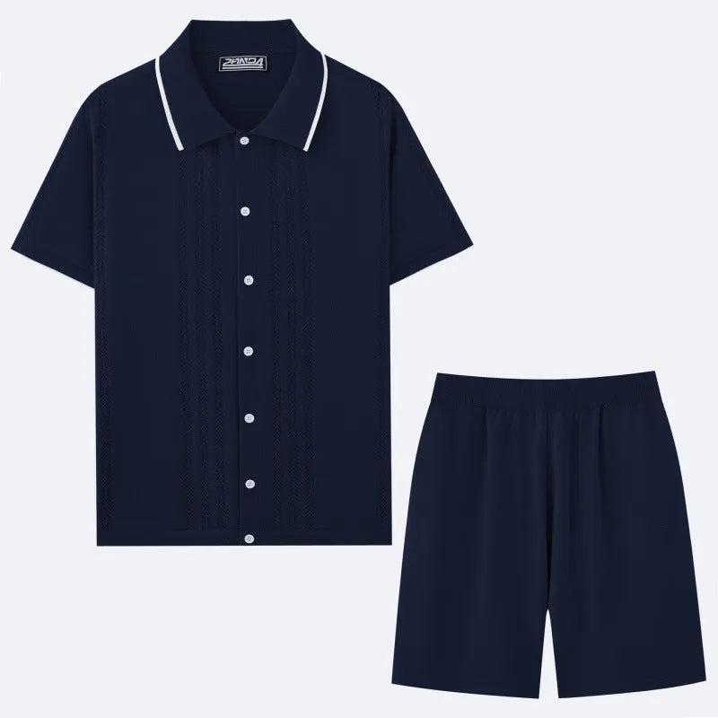 Tencel business casual two-piece set with short sleeve top and shorts in khaki colour