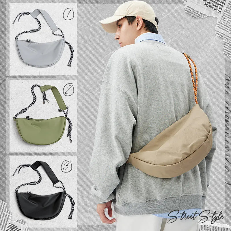 Men's lightweight nylon messenger bag in solid colour with large capacity for commuting