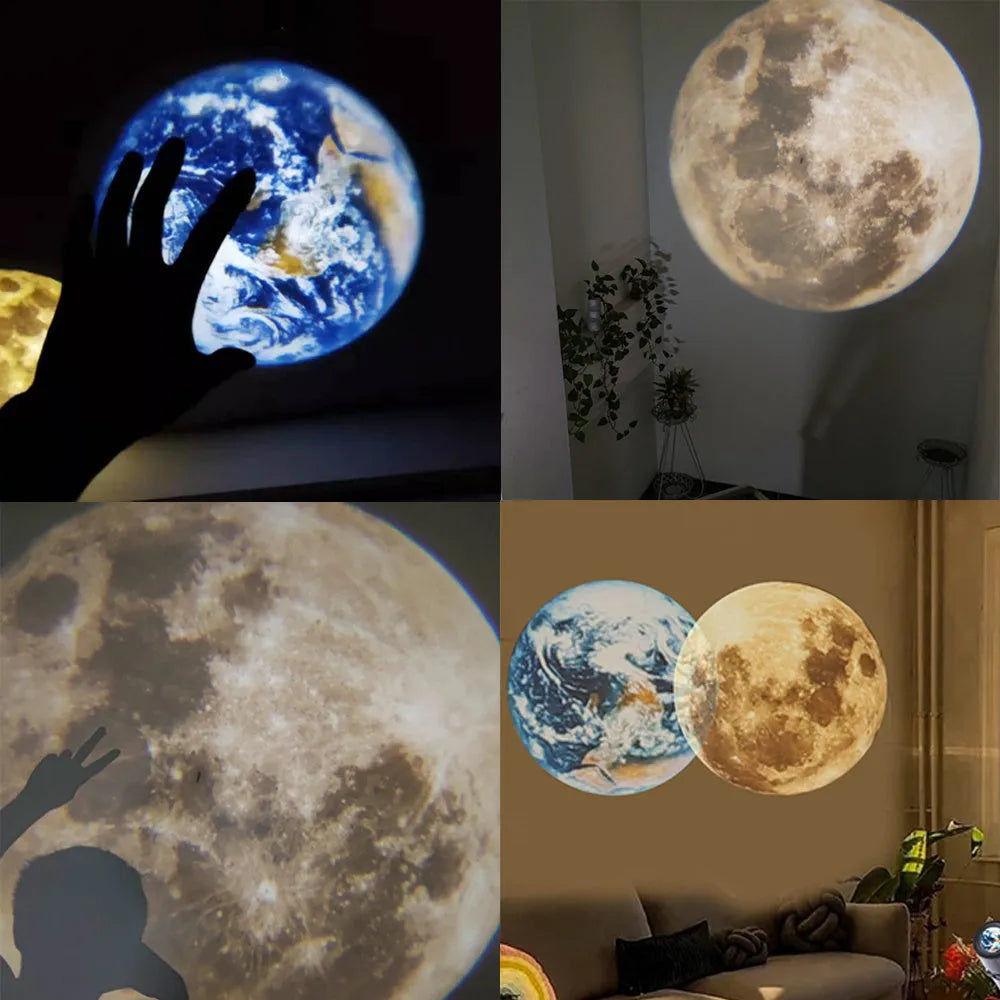 Earth and Moon projection lamp with adjustable hose bracket on a USB cable