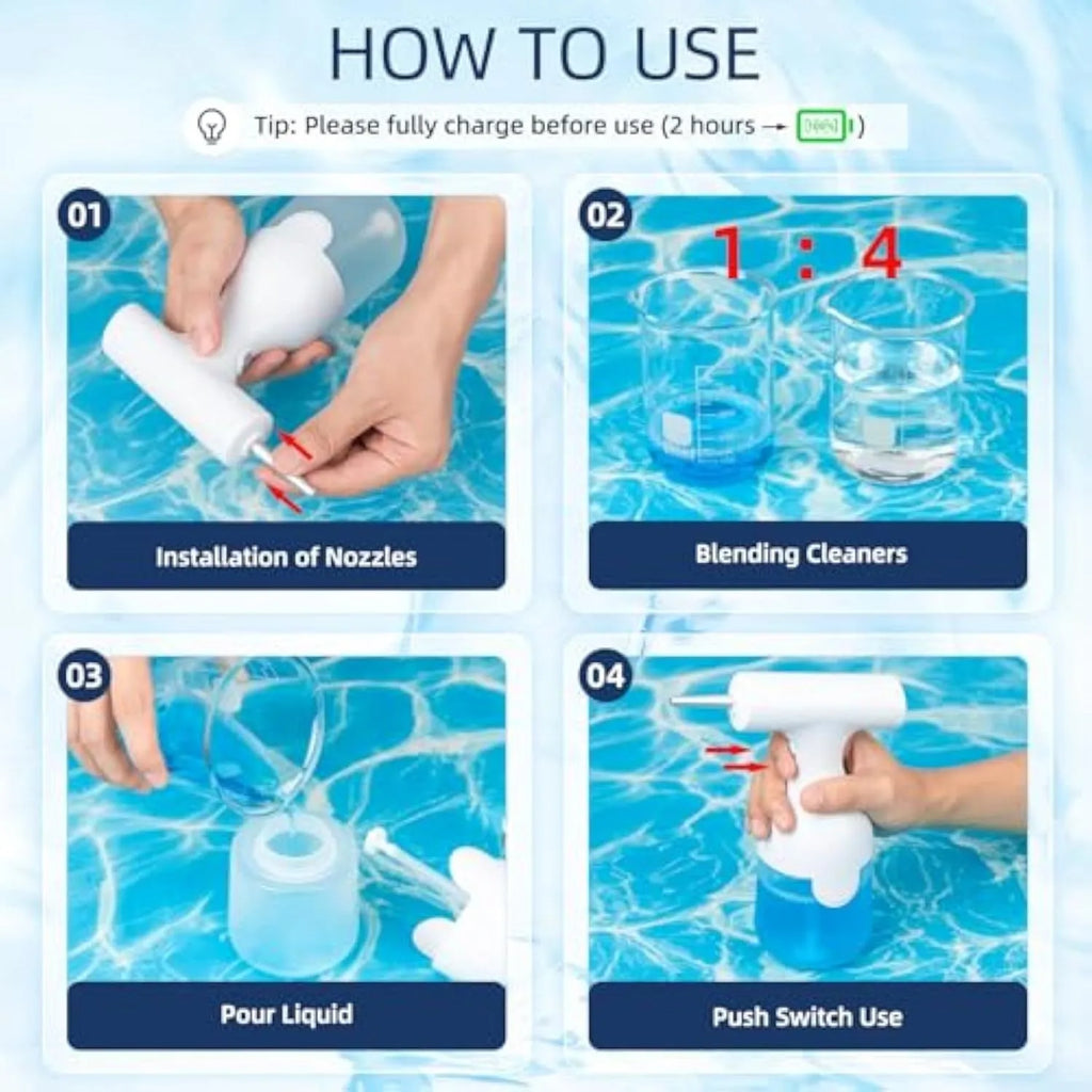 White electric foam soap dispenser with rechargeable battery for pet baths and household cleaning