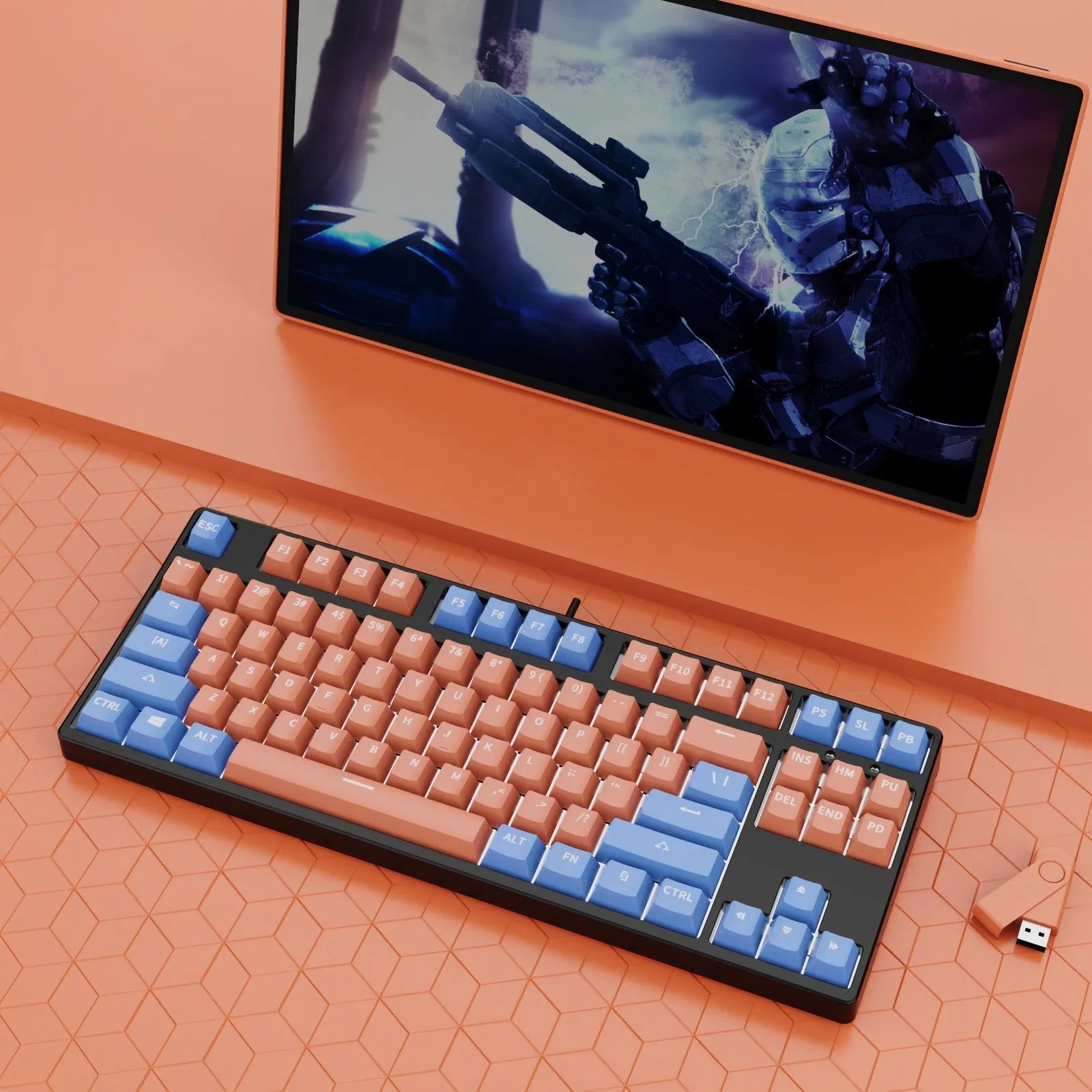 87-key mechanical gaming keyboard with colourful keycaps and metal chassis