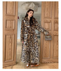 Fox pattern faux fur coat with fur collar and pockets in street fashion style