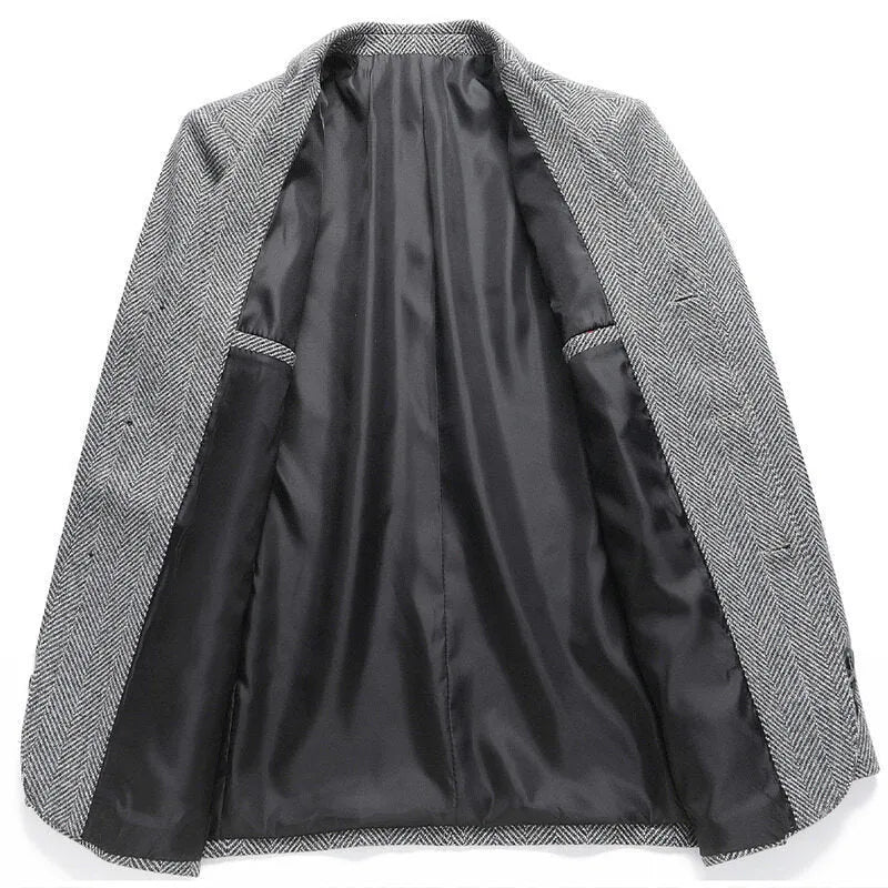Men's loose fit casual coat in black, shown front-on, suitable for spring and autumn leisure wear.