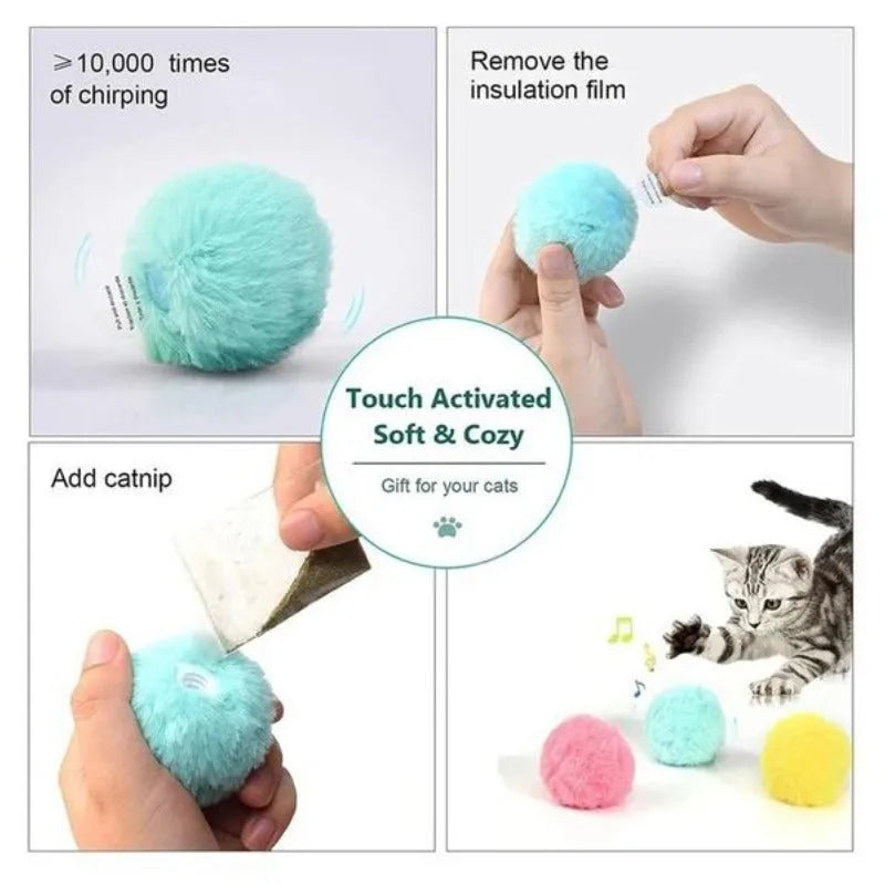 Colourful 55mm interactive cat toy ball with gravity sensor and animal sounds