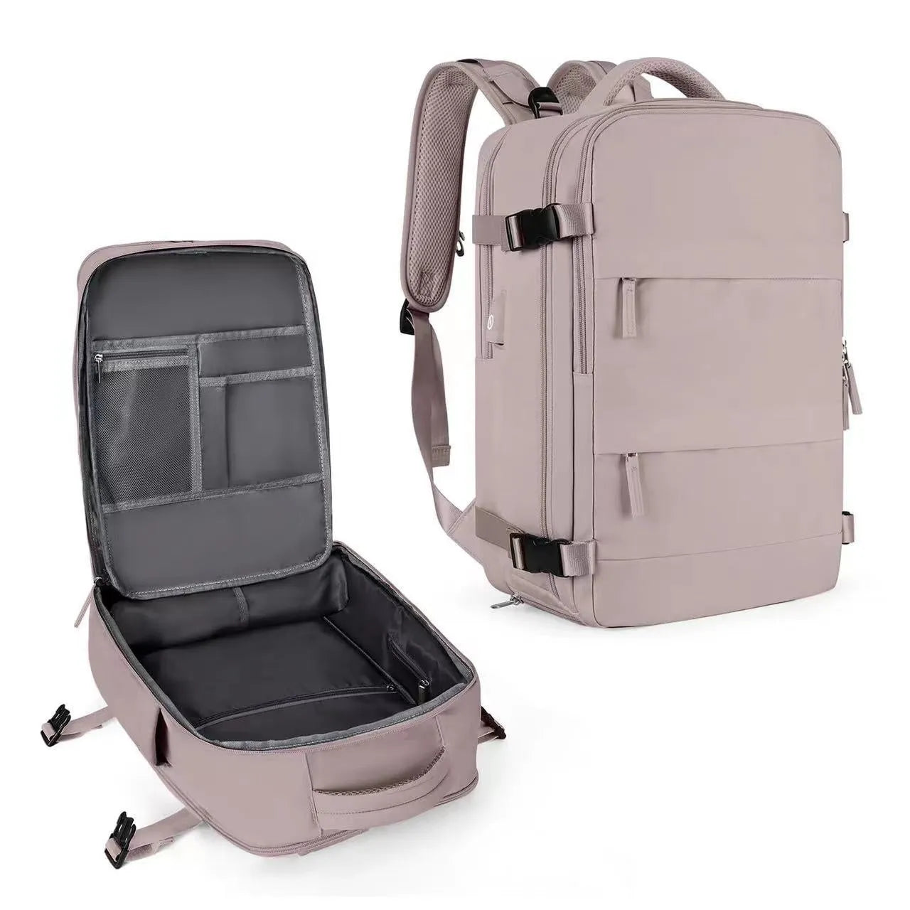 Large waterproof mummy-style backpack in nylon, shown in a selection of colours including black, mint green, and pink.
