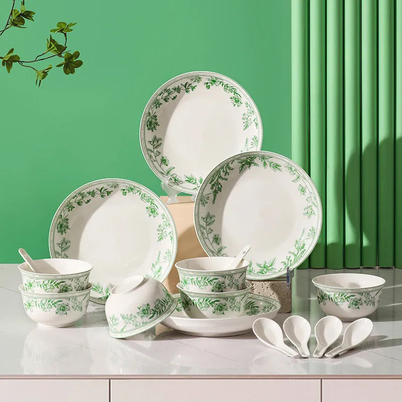 16-piece porcelain tableware set with glazed colour map design includes bowls spoons and plates