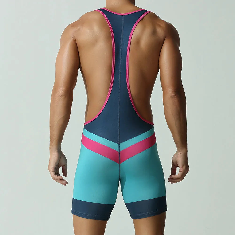 Men's solid colour quick-dry polyester sports vest jumpsuit shown in available colours