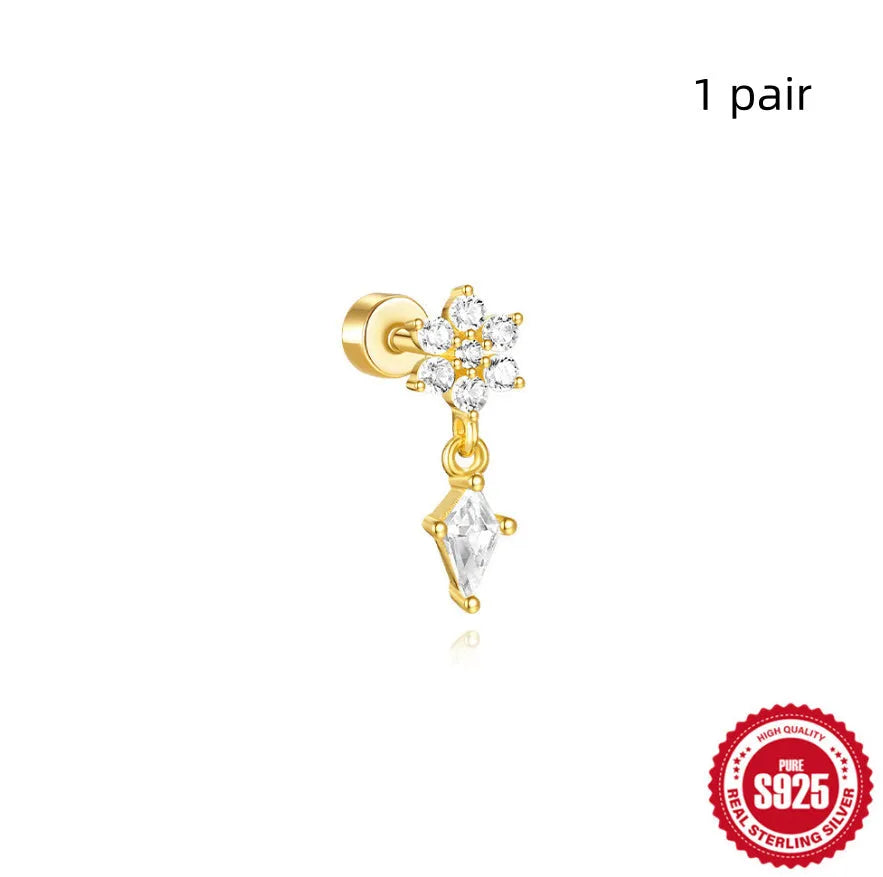 S925 sterling silver flat column threaded ear bone studs with butterfly clasp in a gold electroplated finish.