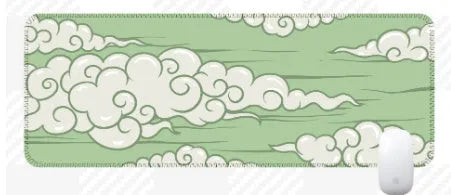 Large natural rubber desk mat with Japanese minimalist pattern on a wooden desk