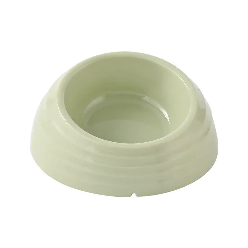 Stainless steel cat bowl on plastic stand in beige, green or brown colour