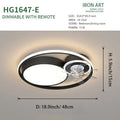 48cm Nordic style ceiling fan light with metal blades and acrylic lampshade in black finish