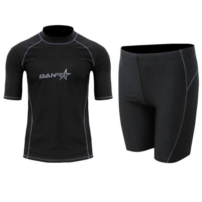Men's quick-drying half sleeve swimsuit set in nylon fabric for water activities