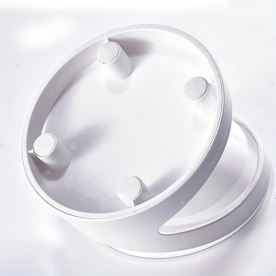 White elevated cat food bowl with clear tilted plastic design for dry and wet food
