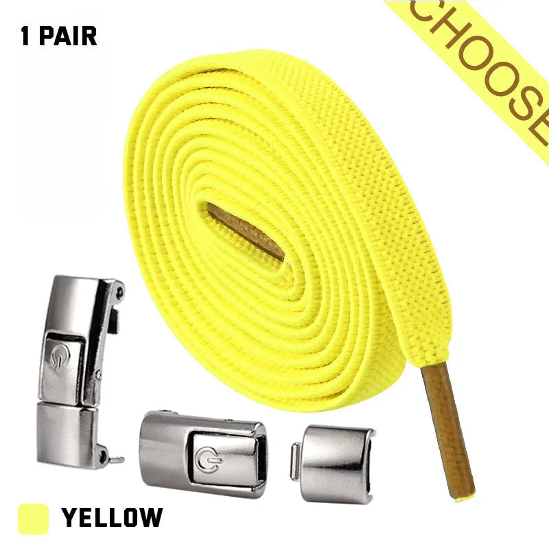 Press lock elastic shoelace with 8mm flat width and cotton weave on a trainer.