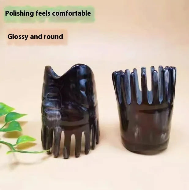 Black buffalo horn meridian massage comb with wide tooth design for scalp stimulation