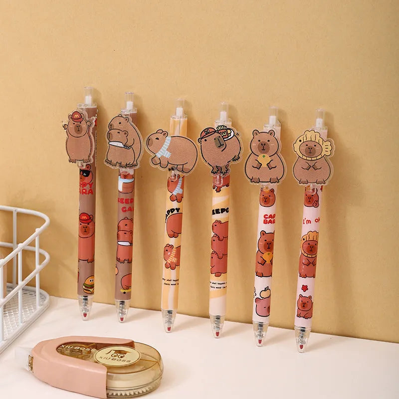 Cartoon bear acrylic paster pressing gel pen set with 48 plastic shell pens and carbon black refills