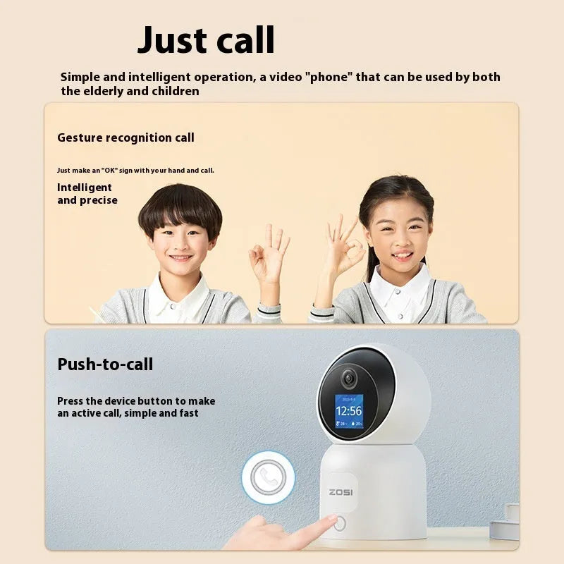 Zhou Shi wireless indoor security camera with large screen display and plastic housing