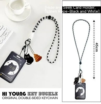 Little black cat cartoon design plastic card holder with ferrule pendant attachment