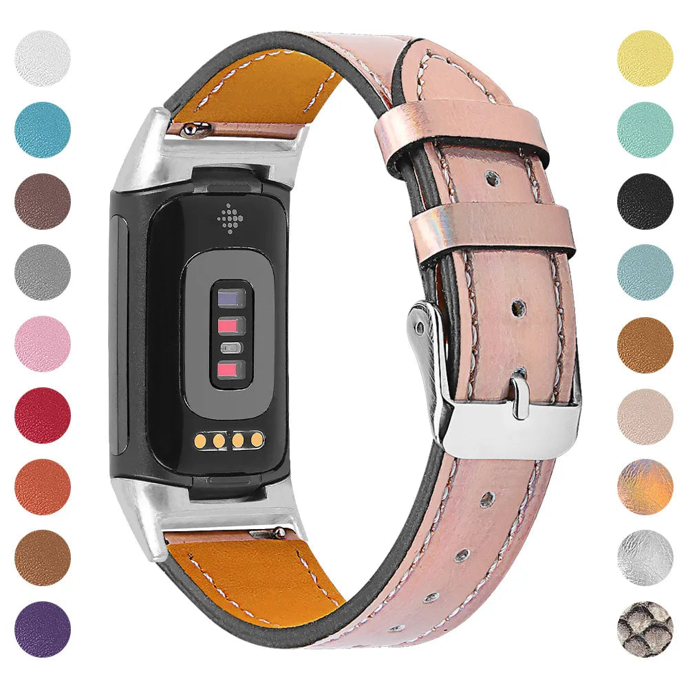 Genuine cowhide leather replacement strap for Fitbit Charge 5 and Charge 6 fitness trackers