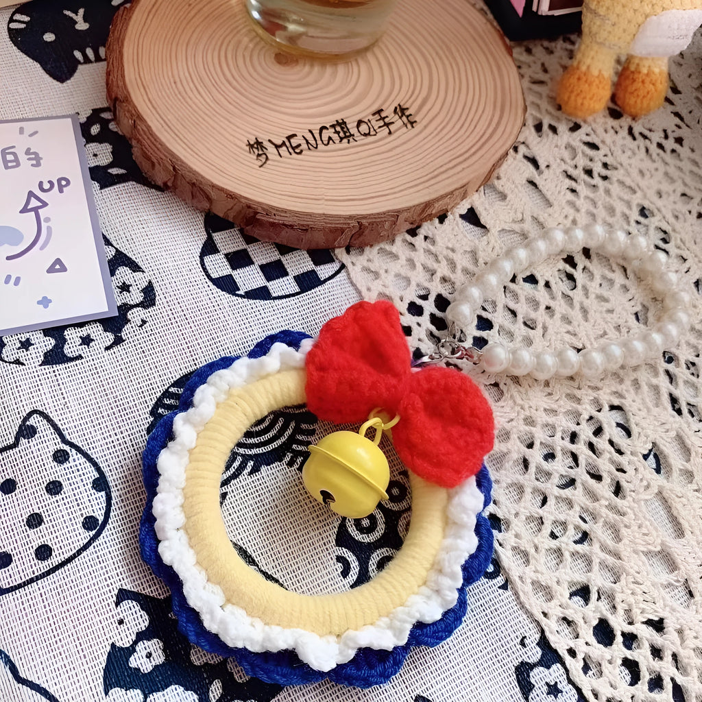 Handmade yarn weaving plush car hanging ornament in Snow White style with red wind chime option