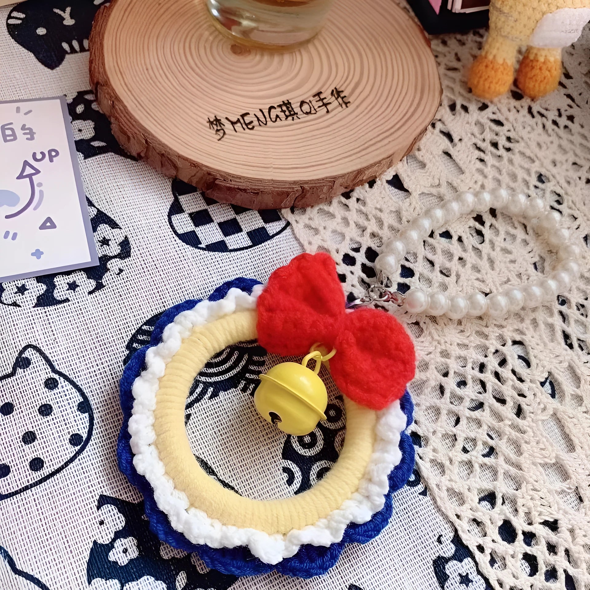 Handmade yarn weaving plush car hanging ornament in Snow White style with red wind chime option